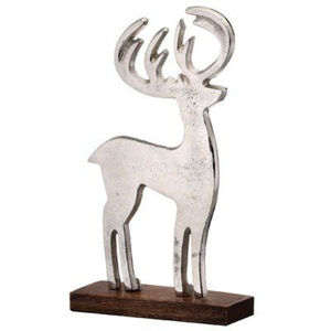 Figura de Reno de Metal Hecha a Mano con Acabado Plateado y Base de Madera, Perfecta para Decoración de Mesa Navideña - Product Image 3