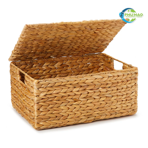 Venta al por mayor personalizable rectángulo tejido a mano cesta de jacinto de agua con marco de hierro y tapa, hecho a mano en Vietnam organizador de lavandería - Product Image 2