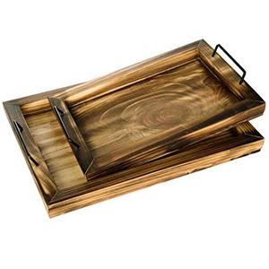 Plateau de service en bois antique et poignée en métal forme rectangulaire, pour la maison et l'hôtel plateaux de service pour aliments et boissons - Product Image 1