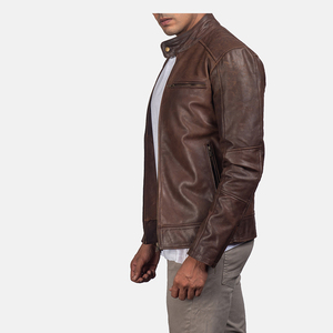 Chaqueta de cuero genuino duradera para hombre cuello alto impermeable y resistente al viento colores personalizables/logotipos venta al por mayor prendas de vestir exteriores de invierno - Product Image 4