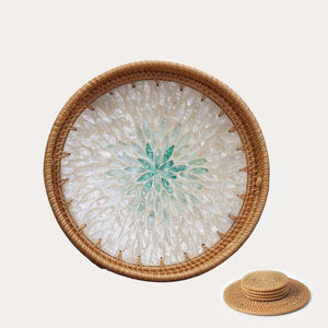 Design tendance nacre forme ronde plateau de service à dessert en rotin pour les hôtels et les fêtes les plus vendus plateau de service de table - Product Image 2