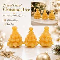 Figurine d'arbre de Noël en calcite jaune, sculpture en pierre précieuse naturelle pour la décoration de table de Noël et les collectionneurs de cristaux