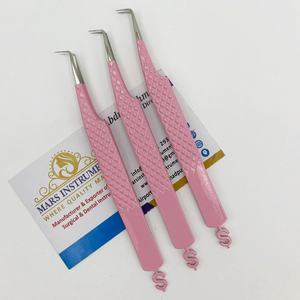 Pinzas de extensión de pestañas de acero inoxidable japonés Rosa logotipo personalizado agarre de diamante punta puntiaguda herramienta de belleza de volumen - Product Image 4