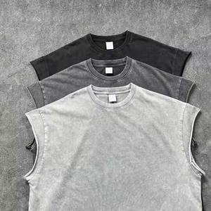 Vente en gros 100% coton vintage soleil délavé sans manches T-shirts surdimensionné délavé débardeurs personnalisé broderie impression tricoté décontracté - Product Image 3