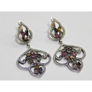 925 Sterling Silver <b>Earrings</b> with Natural Multi-<b>Tourmaline</b> Cubic Zirconia Wedding Jewelry with Diamond Ruby Gemstone <b>Tourmaline</b> - Product Image 4