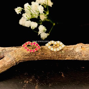 14K Solid Gold Natural Gemstone Lips <b>Piercing</b> Fine Jewelry. - Product Image 2