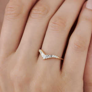 Diamantes naturales 14K Baguette Diamante Curvo Tiara Anillo Oro sólido en amarillo Blanco Oro rosa con ODM Anillo de joyería Regalos para ella - Product Image 5