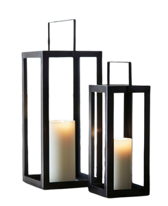 Matte Black Iron and Glass Outdoor <b>Lanterns</b> Wedding Decoration <b>Set</b> of 4 with Christmas Candle Pillar Holder - Product Image 2