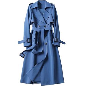 Manteau long d'hiver en mélange de laine coupe ample, style trench-coat chaud croisé, couleur unie, parka avec ceinture en polaire, idéal pour le travail formel - Product Image 1