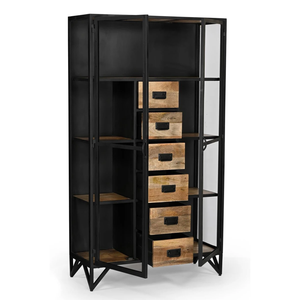 Vitrine en verre métal noir fer & manguier design industriel - Product Image 2