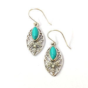 Pendientes Colgantes de Turquesa con Diseño Floral, Baño de Oro de 14k, Engaste de Bisel con Ópalo, Diamante y Rubí, Estilo Moderno - Product Image 1