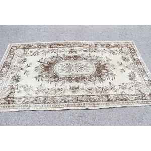 Alfombra Turca de 4x7 pies, Alfombra Vintage, Alfombra Floral Marrón - Product Image 3