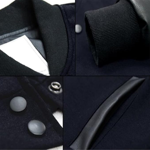 Blouson aviateur universitaire à la mode pour hommes avec col montant et manches en cuir Veste de baseball - Product Image 4