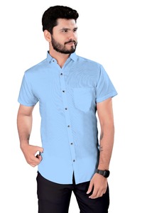 <b>Men</b> Sky <b>Blue</b> Satin Short Sleeve Business <b>Shirt</b> Breathable Non Iron Anti Wrinkle Collared Casual Formal Professional Summer Wear - Product Image 2