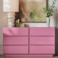 Commode en laque brillante accrocheuse, rose, moderne, luxe, fabriquée à la main, tiroirs de rangement en laque, contemporain, minimaliste, en provenance du Vietnam