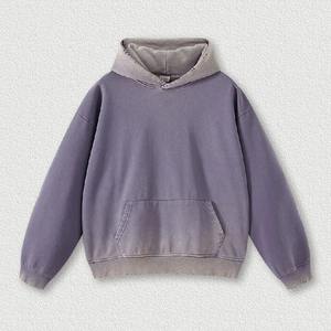 Pull à capuche avec logo personnalisé lavé à l'acide pour hommes 400 GSM poids lourd Vintage style surdimensionné hiver décontracté imprimé motif uni - Product Image 5