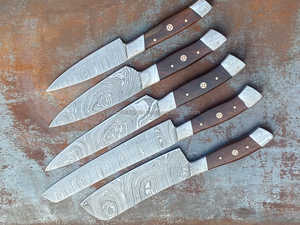 Ensemble de couteaux de cuisine professionnels de vente chaude 5 pièces couteau de Chef en acier damas avec manche en bois commande minimum 10 pièces - Product Image 6