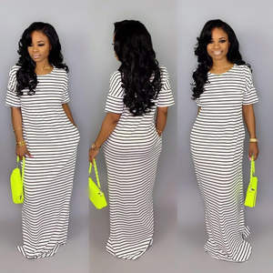 Vestido Maxi Casual para Mujer Msm784, con Cuello Halter, Volantes, Rayas, Transpirable, Cintura Natural, Ajustado, Tallas Grandes, con Cierre Decorativo - Product Image 1