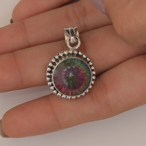 Plata de Ley 925, colgante de Spinner de topacio místico de la mejor calidad, piedra sólida chapada en rodio con sello 925, regalo de boda perfecto - Product Image 2