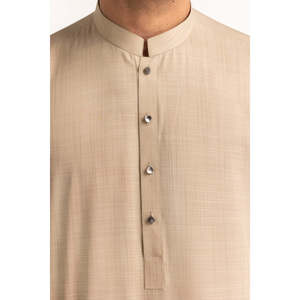 Shalwar Kameez Beige para Hombre, Estilo Étnico Indio Básico para Fiestas, con Bordado, Disponible en Algodón y Seda - Product Image 2