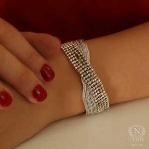 Special Design Silver Rose Gold Rhodium Plated <b>Ball</b> Chain <b>Bracelet</b> with Religious Style Featuring Diamonds and Pearls - Product Image 1