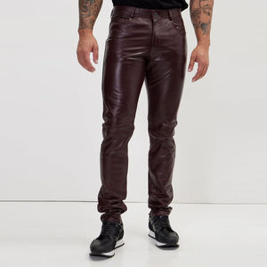 กางเกงหนังแท้สำหรับผู้ชายกางเกงหนังแท้สำหรับผู้ชายกางเกงหนังสไตล์ล่าสุด - Product Image 1