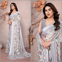 Sari en soie léger et doux à imprimé floral pour toutes les occasions, style traditionnel pour les fêtes
