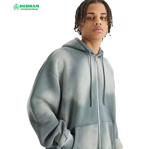 Sweat-shirt à capuche zippé en molleton de coton épais, style vintage délavé, épaules tombantes, séchage rapide, personnalisable OEM - Product Image 3