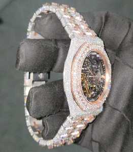 Montre squelette automatique Miyota pour homme de luxe, 41 mm, acier inoxydable, ronde, étanche, cadran en verre analogique, hip hop, bling bling - Product Image 5