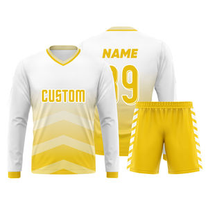 Camisetas de fútbol de manga larga personalizadas al por mayor, conjunto de uniforme de fútbol de poliéster sublimado, kits de fútbol de entrenamiento asequibles para equipos - Product Image 3