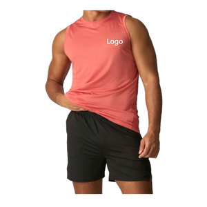 Camiseta sin mangas de hombre OEM con logotipo personalizado para gimnasio y fitness, ropa de verano ajustada de secado rápido, chaleco sin mangas de algodón y poliéster transpirable para entrenamiento - Product Image 1