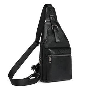 Bolso de Pecho Minimalista de Cuero Genuino con Cierre de Cremallera, Correa Ajustable y Diseño Antirrobo para Uso Diario - Product Image 1