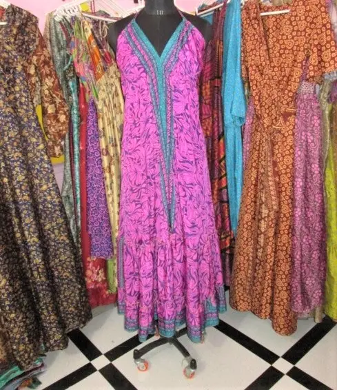 Boêmio seda vestido verão Indiano seda saree vestido Indiano Handmade Étnico Moda Férias Boho Indiano Vintage Vestuário