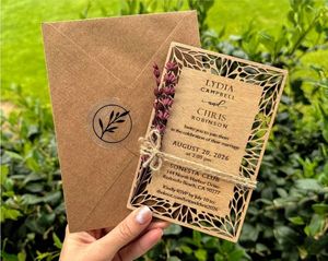 บัตรเชิญงานแต่งงานแบบชนบทแบบทันสมัยทำจากไม้ลายดอกไม้สำหรับงานแต่งงาน - Product Image 6