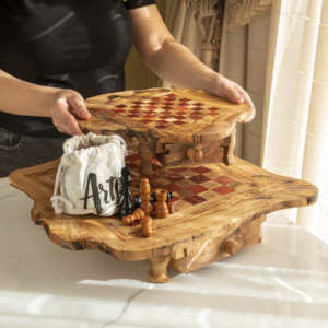Rustic Wooden <b>Chess</b> <b>Board</b> Table with Legs & Storage Drawers, Red Squares, 28–50 cm, Wholesale - Product Image 5