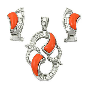 Juego de Pendientes Clásicos y Modernos para Mujer con Colgante de Coral Plateado, Chapado en Oro Rosa, con Diamantes y Piedras de Zafiro para Fiestas y Bodas - Product Image 3