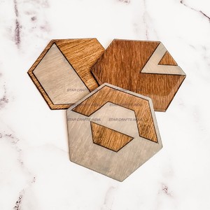 Best Quality Elegant Style Wood and Resin Square Shape Brown and Red Color <b>Coasters</b> <b>Set</b> Home and Kitchenware Used New Design - Product Image 2