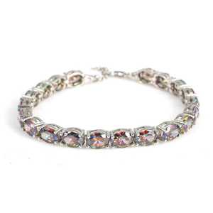 Bracelet en argent sterling 925 avec pierre de topaze mystique, grande chaîne fine et maillons, bijoux - Product Image 1