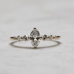 10x5mm Marquise Cut Moissanite Engagement Ring with Round Side <b>Stones</b> | Dainty Bridal Wedding Jewelry - Product Image 1