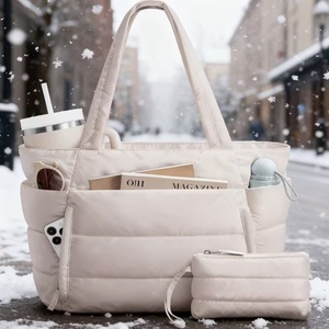 Borsa Tote Trapuntata in Nylon per Donna, Borsa <span class=keywords><strong>a</strong></span> Spalla Multicomparto con Cerniera, Grande Capacità per Lavoro, Viaggi e Palestra - Product Image 4