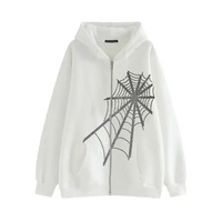 Sudadera con Capucha Negra para Hombre, con Cierre, Estampado de Telaraña, Corte Regular, Estilo Casual, 100% Algodón Tejido, para Otoño