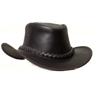 Cappello da Cowboy occidentale in pelle di mucca capelli in pelle su Hide Crown Pull Up cappelli in pelle di mucca per cappelli personalizzati da uomo di nuova moda