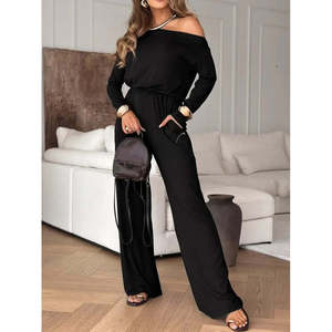 Combinaison pour femme Jane's, asymétrique à une épaule, manches longues, en viscose double fil, avec ceinture à nouer, coupe décontractée, longueur intégrale - Product Image 2