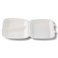 Boîtes à repas rectangulaires compostables à deux compartiments avec couvercle à charnière en canne à sucre - 25x20x7,5 cm - 200 pcs/carton