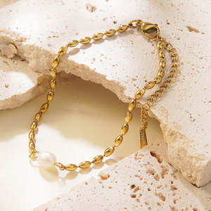 Conjunto de joyería de moda con elementos geométricos y cadena de cuentas de acero inoxidable 304 con chapado en oro de 18 quilates para los amantes de la moda - Product Image 4