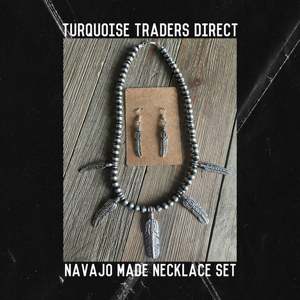 Navajo Handmade Sterling <b>Silver</b> <b>Feather</b> <b>Necklace</b> Set Cultural Collectible Jewelry - Product Image 6