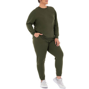 Conjunto de chándal de dos piezas de color sólido con diseño elegante para mujer Conjunto de chándal ligero de manga larga - Product Image 2