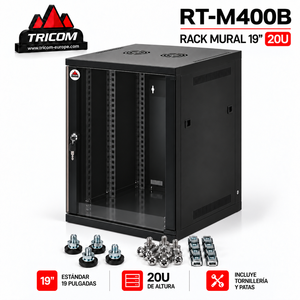 Gabinete de Servidor Metálico TRICOM de 19 Pulgadas y 20U para Montaje en Pared con Puerta de Vidrio, Cerradura, Herrajes y Patas Incluidos - Product Image 3
