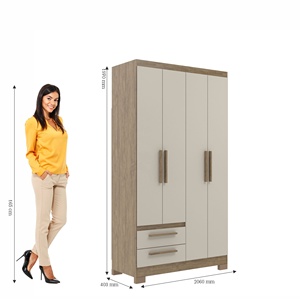 Armoire de style moderne NOUVEAU AMETISTA 4 portes 2 tiroirs pour chambre à coucher en aggloméré bois/cristal, design brésilien, couleur céramique - Product Image 4