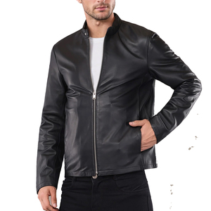 Chaqueta de Cuero Casual para Hombre, Color Sólido, Estilo Urbano, Cuello Alto de Lona, Transpirable, Ecológica y Cómoda - Product Image 4